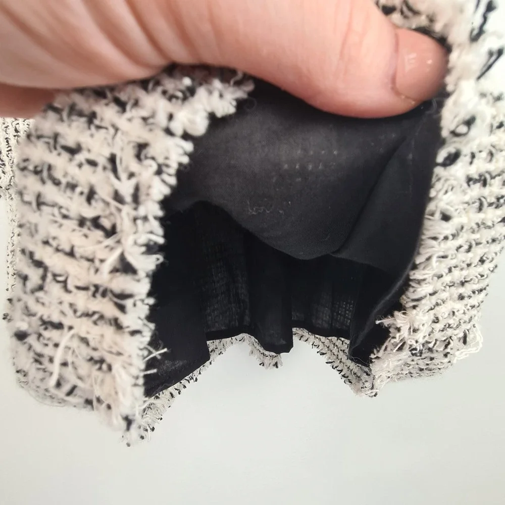 Zara Girls Frayed Tweed Jumper Black and White Dress Size‎ 6 Pockets Lined